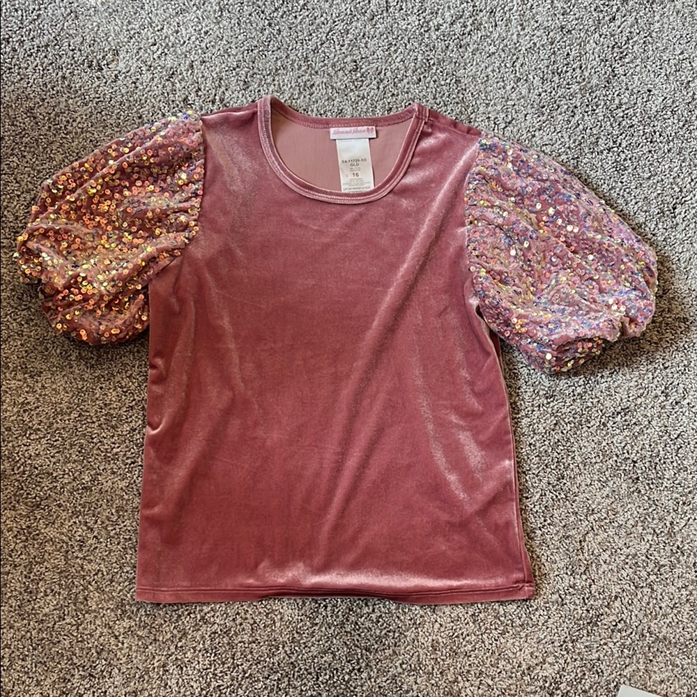 Sequin Puff Sleeve Pink Top